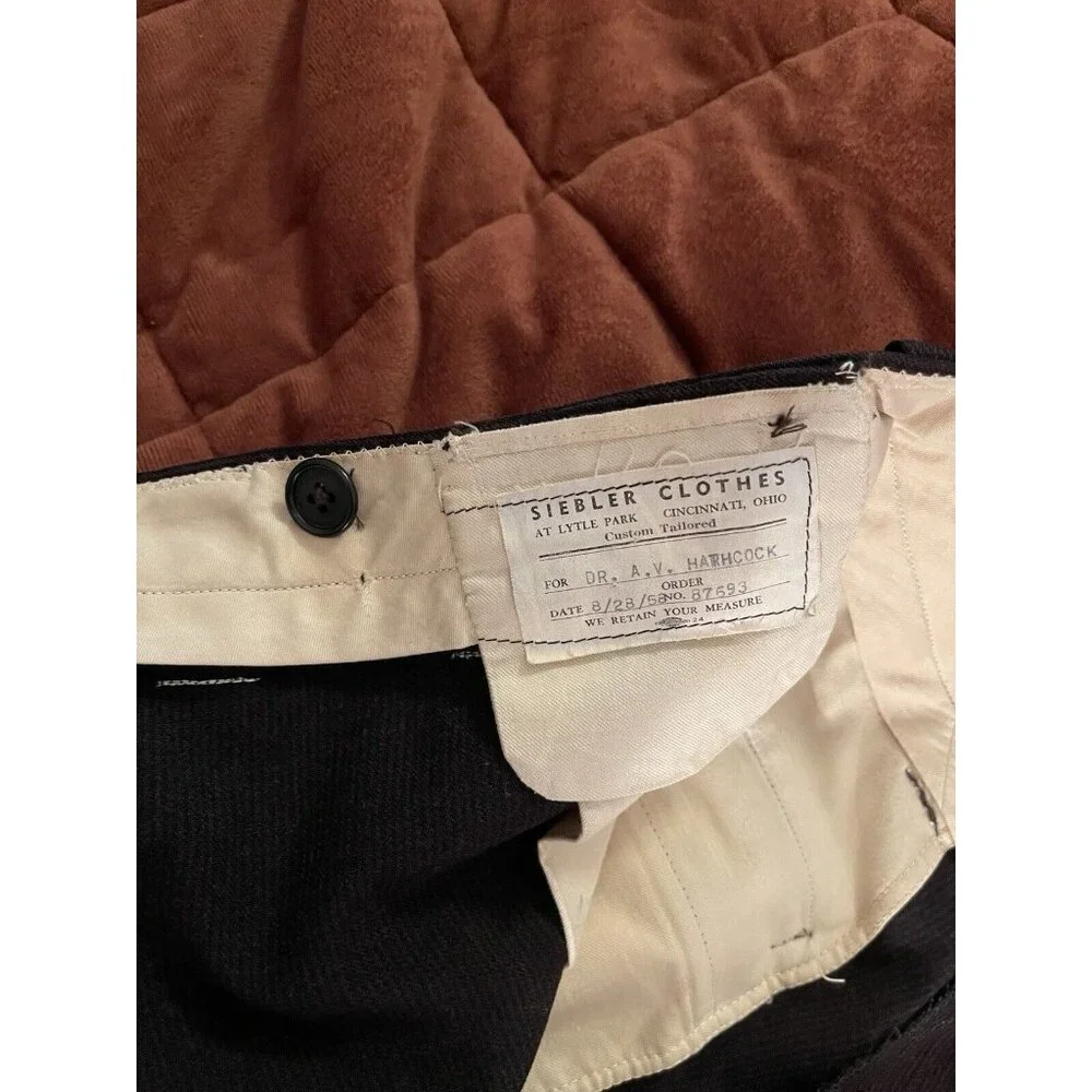1958 Custom Tailored Siebler Clothes Twill‎ Wool Men’s 37x33 Pants Navy & Brown